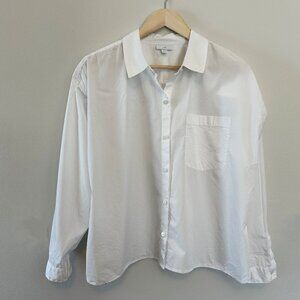J Jill White Cotton Button Up Shirt L Long Sleeves CBK Minimalist Classic Staple